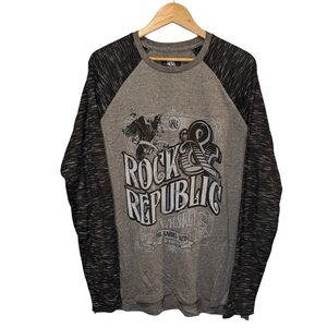 Rock & Republic Black and Gray Whiskey Graphic Long Sleeve Tee Size XL